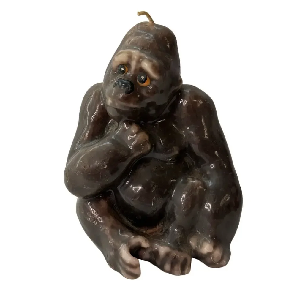 Vintage Glossy Molded Wax Animal Candle Gorilla Monkey Single Wick 5